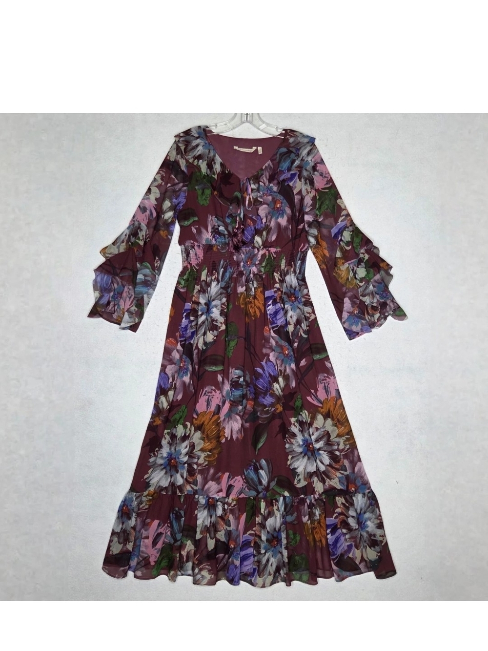 Soft Surroundings Floral Chiffon Ruffle Maxi Dress PS Boho Cottagecore Fairy